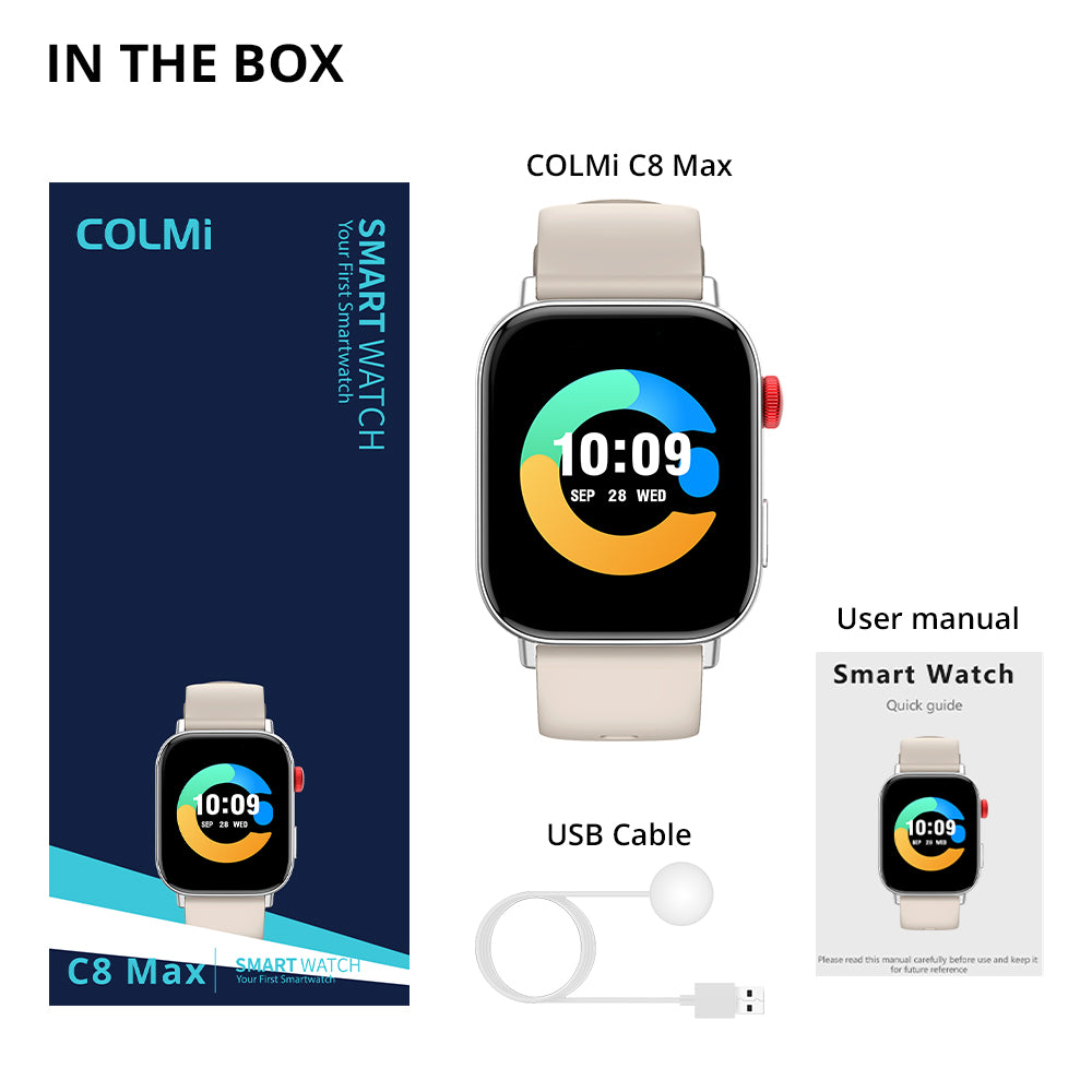 Articoli inclusi nella confezione dello smartwatch Colmi C8 max