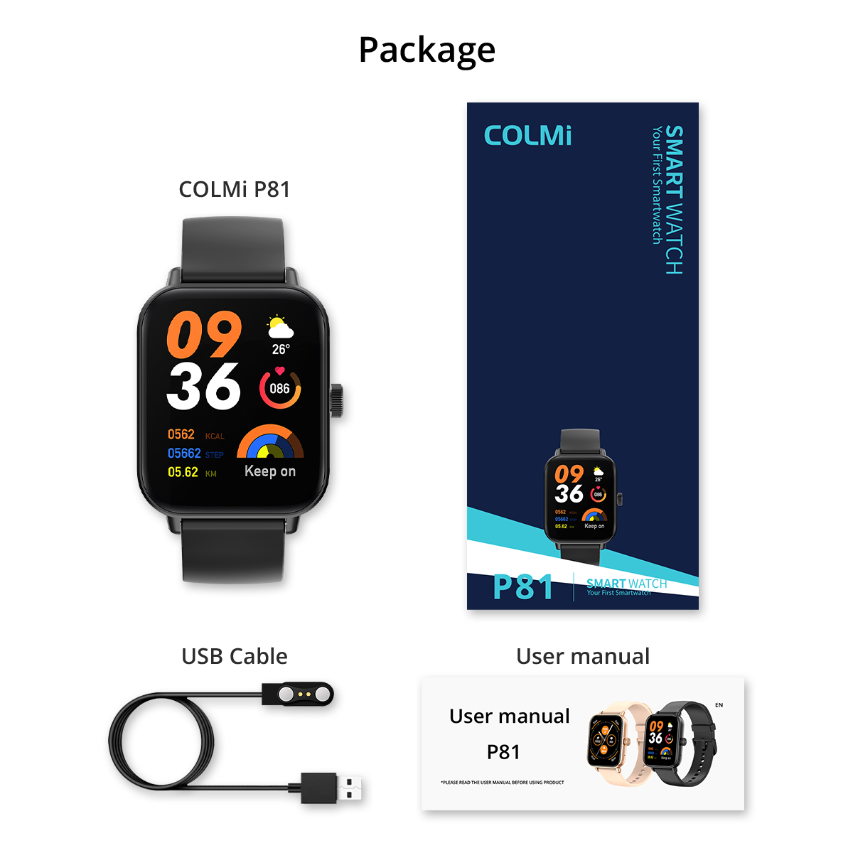 Articoli inclusi nella confezione dello smartwatch Colmi P81