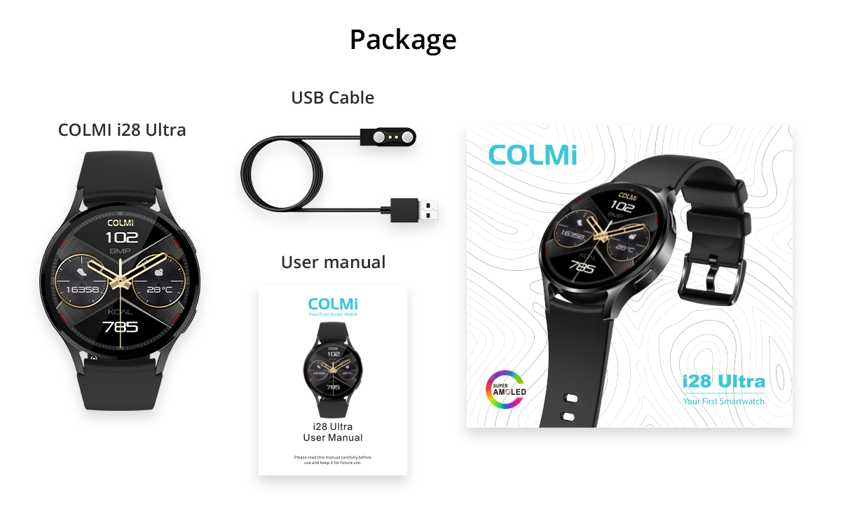 Orologio ultra intelligente Colmi i28 con display AMOLED per musulmani, articoli inclusi nella confezione